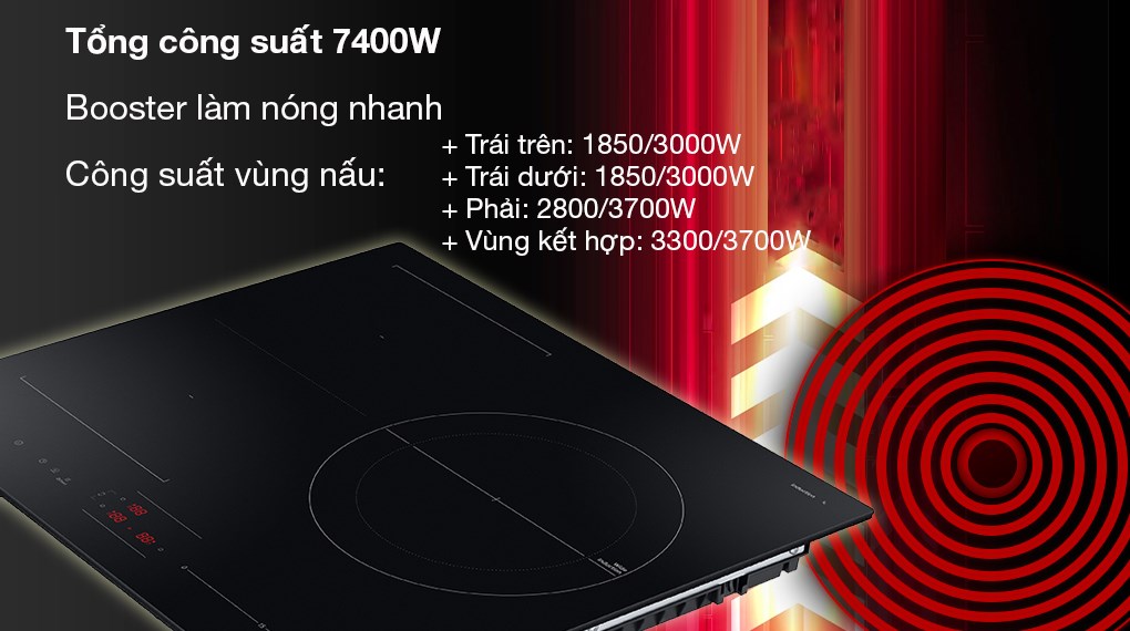 Bếp từ 3 vùng nấu Samsung NZ63B5046FK/SV - Công suất - Kích thước vùng nấu